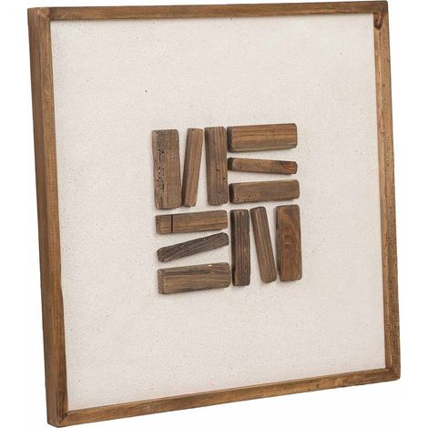Cuadro artesanal de madera reciclada con relieve marrón y beige 62x4x62h cm (1/5)