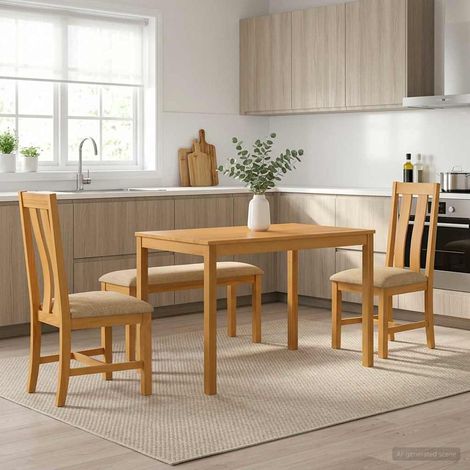 Set da pranzo 4 pz Beige Legno di Quercia Massello vidaXL (1/5)