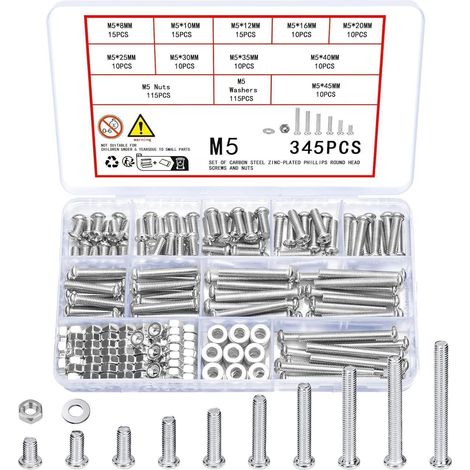Schraubenset Linsenkopf Kreuzschlitz Muttern Silber 345 M5 (1/5)