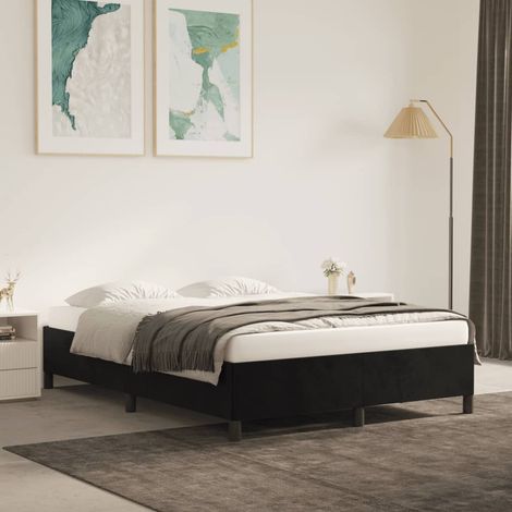 Lit double-140 x 190 cm, Cadre de lit, Lit adulte, Structure de lit Noir 140x190 cm Velours PDKEI13378 (1/5)