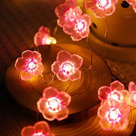 LED Lichterkette Blumen, Lichterketten Batterie mit Timer, 20 LED 2M Kirschblüten Lichterkette Frühling Deko, Batteriebetrieben Dekorative Lichter für Party Schlafzimmer Weihnachten Hochzeit