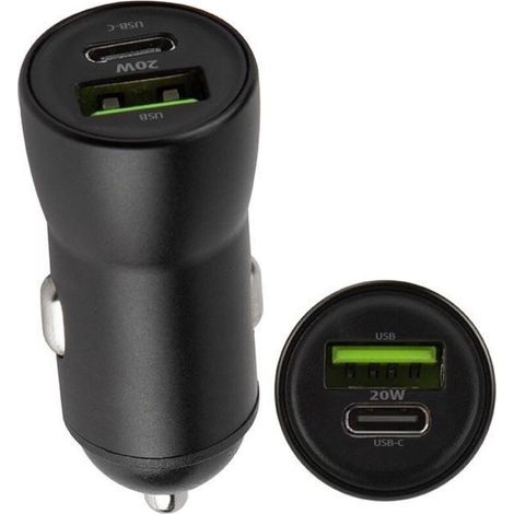 Chargeur de voiture 20 W USB-C PD 3.0 / USB QC3.0 pour iPhone et Samsung - AquaForge (1/2)