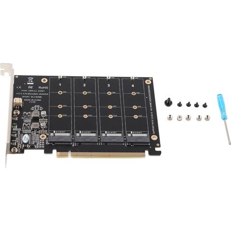 Adaptateur M.2 NVMe vers PCIe X16 4 ports, carte RAID logicielle haute vitesse 4x32Gbps, avec voyants LED individuels pour ordinateur. (1/5)