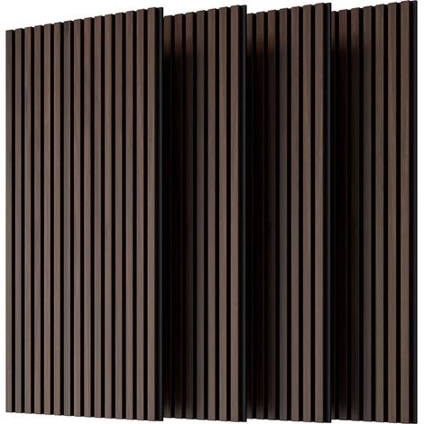 Wood Panels for Wall Slat Wall Panels, 4PC Wood Slat Acoustic Panels for Wall and Ceiling - 3D Fluted Sound Absorbing Panel with Three Sides Fully Wrapped on Wood Finish -115cm X 60cm(Dark walnut)