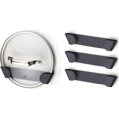 CupboardStore - Lot de 4 supports muraux autocollants pour couvercles de casseroles et poêles, adaptés aux couvercles jusqu'à 24 cm de diamètre, ruban adhésif inclus (1/4)