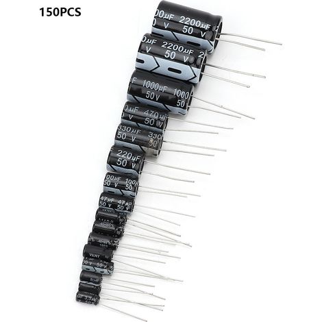 150PCS Electrolytic Capacitor Kit 50V 1uF to 2200uF Electrolytic Capacitor Assortment (1/5)