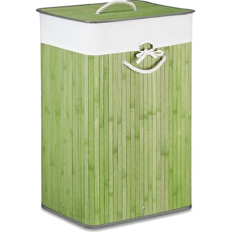 Cesto para la ropa rectangular con bolsa de algodón 65,5 cm bambú verde 1300019059 (1/5)