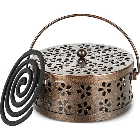 Porte Spirale Anti Moustique en Métal, Support Spirale Anti Moustique pour Intérieur et Extérieur, Boite pour Spirale Anti Moustique Fer pour Maison, Extérieur, Pêche, Voyage (Bronze) (1/5)