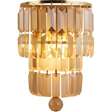 Searchlight Empire Applique murale à 2 lampes, métal laiton satiné et cristal champagne (1/4)