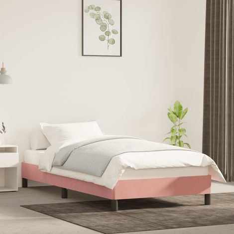 Cadre de lit 80 x 200 cm avec sommier à lattes en velours rose, sans matelas, 16.6kg - PANGIVO (1/5)
