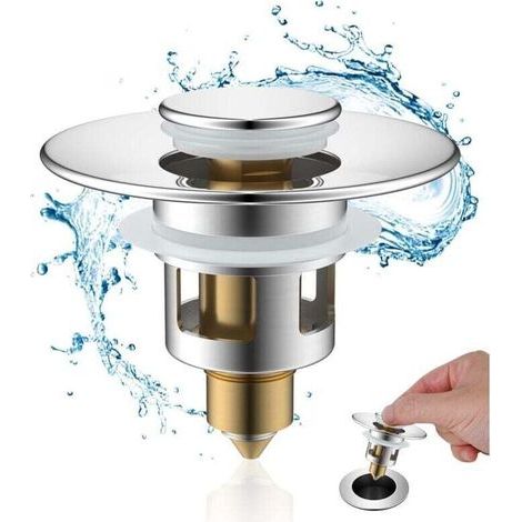 Tappo di scarico universale a scomparsa per lavabo, lavello da bagno, lavello da cucina (25-46 mm), filtro anti-intasamento e anti-occlusione, filtro anti-odore per capelli per fori di scarico (1/4)