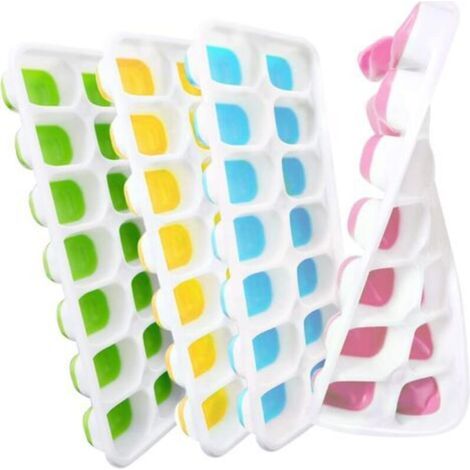 Lot de 4 bacs à glaçons en silicone de différentes couleurs et 14 compartiments avec couvercle, bac à glaçons sans BPA, facile à démouler, empilable, durable pour le café, la nourriture pour bébé (1/5)