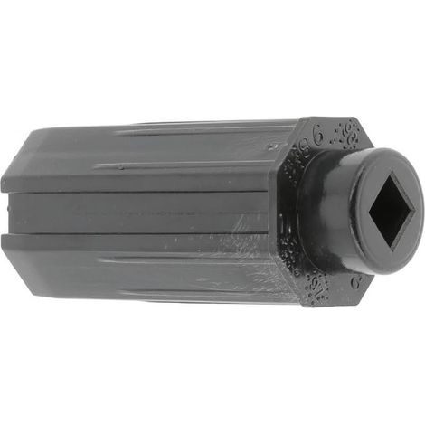 Tappo terminale ottagonale in PVC nero per tubo di tapparella/finestra a bovindo/persiana, per tubo ottagonale da 40 mm con uscita quadrata da 10 mm e naso di 25 mm di diametro. (1/2)