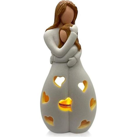 Kerzenhalter aus Kunstharz in Form einer Mutter und Tochter, mit LED-Beleuchtung (1/3)