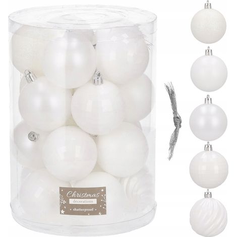 SET 20 PEZZI PALLE DI NATALE BIANCHE PER L'ALBERO DI NATALE