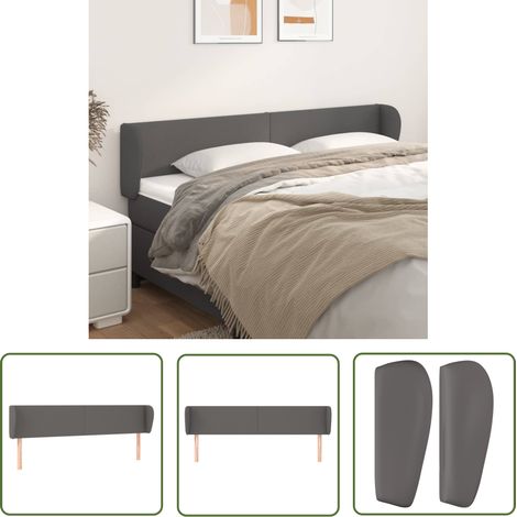 The Living Store Tête de lit avec oreilles Gris 183x23x78/88 cm Similicuir - Tête De Lit - Literie - Meuble De Chambre - Décoration Chambre - Simili Cuir (1/5)