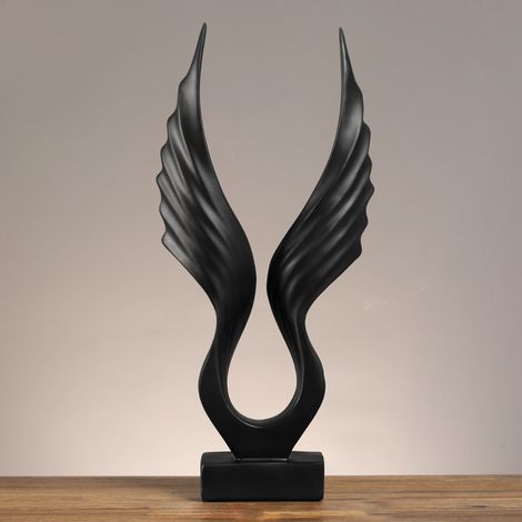 Objets de décoration pour meuble TV, décoration intérieure moderne, statue, sculpture, ornement artisanal en résine, ailes d'ange noires pour chambre prototype (1/5)