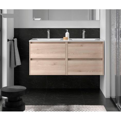Meuble bas Noja 1200 4 tiroirs + lavabo Nature (1/5)