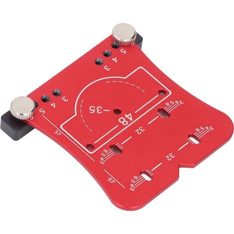 Positionneur perçage charnière 35 mm gabarit 4 entraxes plaque calage marqueur bord réglable guide perçage charnière rouge alliage aluminium gradué kit foret clé sac accessoires pour meuble (1/5)