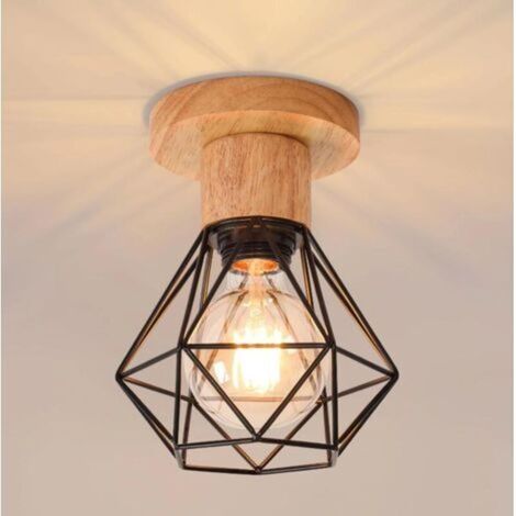Plafonnier industriel E27 style vintage, style cage métallique rétro, éclairage d'intérieur noir (1/4)
