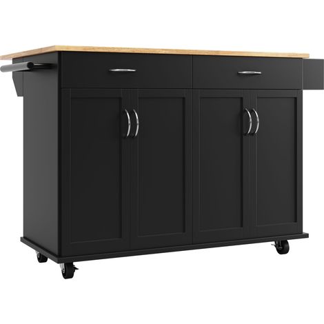 ELVMI Desserte de Cuisine avec 2 Tiroirs, Plateau Rabattable, Roulettes et Porte-serviettes, 106 x 50 x 90.5 cm, Noir (1/5)