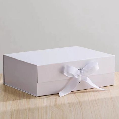 Coffret cadeau + Sac - 23 x 17 x 7 cm - Coffret cadeau aimanté - Blanc - Carton laminé - Avec ruban - Boîte pliante - Emballage (1/4)