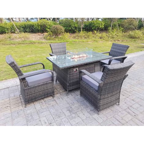 Fimous Rattan Gartenmöbel Gas Feuer Grube Rechteck Runde Esstisch Und Esszimmer Stühle 4 Sitzer für Rechteckige Tabelle (1/5)