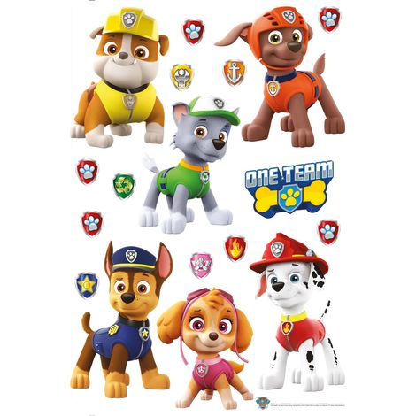 sticker mural PAW Patrol - La Pat' Patrouille marron, rouge et jaune  - Sanders & Sanders