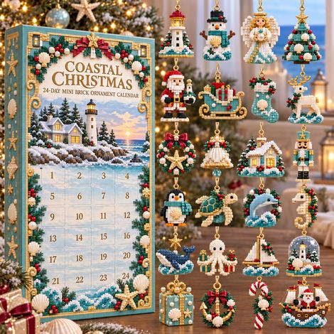 Adventskalender 2026 – 24-teilig – Türkis, Weiß, Rot – Acryl – 24 Tage Weihnachts-Bausteine zum Aufhängen – Weihnachtsbaumschmuck – geeignet für Weihnachtsfeiern und als Dekoration (1/5)