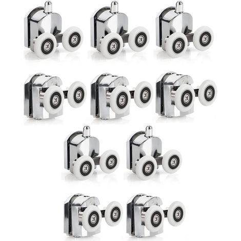 Roulettes porte de douche coulissante – 10 roues jumelées en alliage de zinc 23 mm – Installation rapide pour vitres 4-6 mm (1/5)
