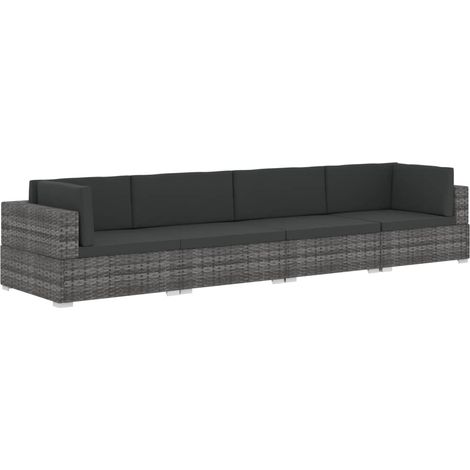 Salon de jardin 4 pcs Contemporain, Ensemble repas de jardin, avec coussins Résine tressée Gris OIB7178E (1/5)