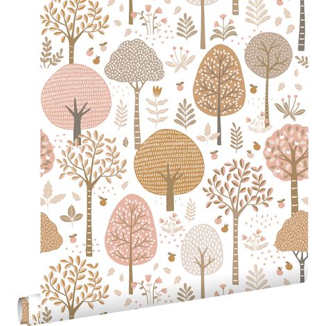 papier peint paysage boisé rose, marron et blanc - ESTAhome (1/5)