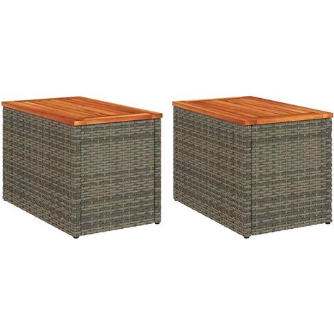 vidaXL Garden Side Tables 2pcs Grey 55x34x37cm Poly Rattan Solid Wood