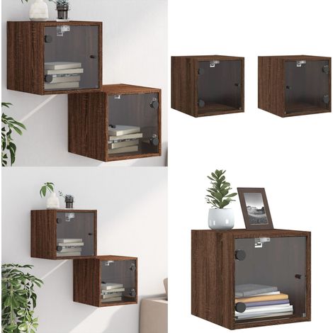 Comodini con Ante in Vetro 2pz Rovere Marrone 35x37x35 cm - Comodini in vetro - Comodini con ante