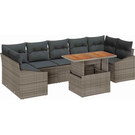 Garden Sofa Set 8 pcs Grey Poly Rattan and Powder-Coated Steel vidaXL (1/5)