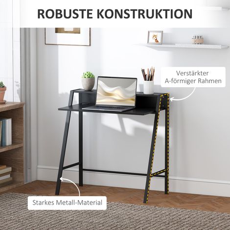 Bureau d'ordinateur avec rangement et gestion des câbles, bureau moderne à structure métallique pour salle de travail, chambre, télétravail, 84 x 45 x 85 cm, Noir (1/5)