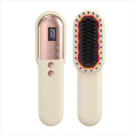Brosse à cheveux électrique multifonctionnelle pour lisser les cheveux avec vibration du cuir chevelu, lumière rouge et 3 niveaux de chaleur (blanche) (1/5)