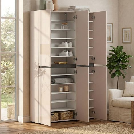 Armario Multiuso Grande Abajo, 20 Estantes, Cajones Made in Italy, 24 Compartimentos, 120x200h cm Beige (1/5)