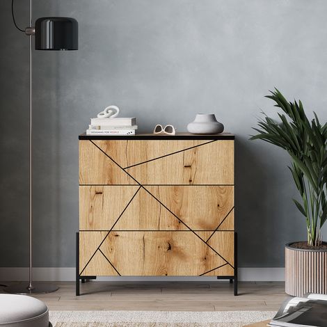 Kommode Hatto, Eiche, 78 x 76.8 cm mit 3 Schubladen, Vicco