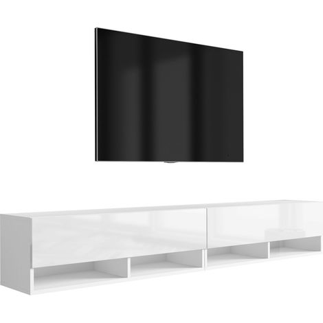 Meuble TV : (2 x 100) Blanc Mat / Blanc Brillant, 200 × 32 × 34 cm (1/5)