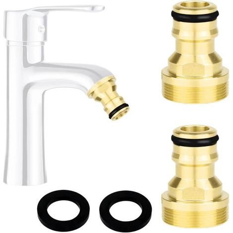 Adaptateur Robinet Tuyau Arrosage Connecteur Nez de Robinet Laiton M24 Adaptateur Robinet Cuisine pour 2 Pièces et Raccords de (1/4)
