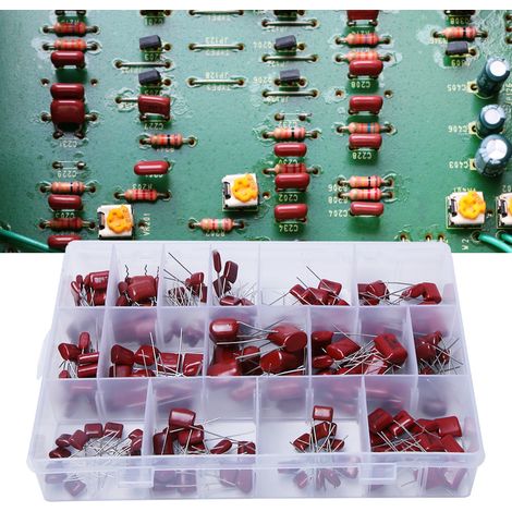 Assortiment de 180 condensateurs à film polypropylène CBB : 10 nF/0,01 µF/400 V – 68 nF/0,068 µF/630 V (1/5)