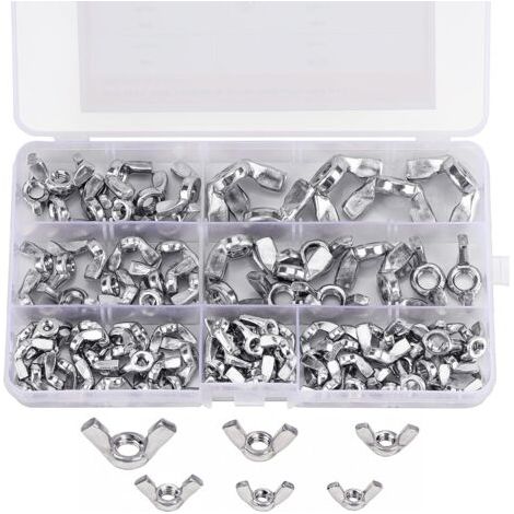 Assortiment Ecrou Papillon à Ailettes (100 Pièces) - Tailles M3, M4, M5, M6, M8 et M10 - Vis de Fixation en Acier Inoxydable 304 - Ecrous à Ailettes Argentés pour le Bricolagedengyank (1/5)