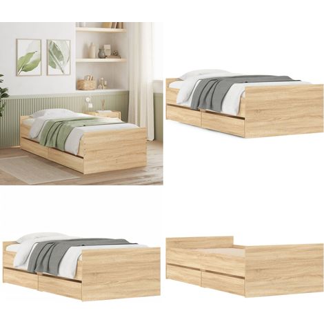 Cadre de lit avec tiroirs sans matelas chêne sonoma 90x190 cm - Cadre De Lit - Lit Double - Meuble Rangement - Tiroir Lit - Lit Design - Home & Living (1/5)