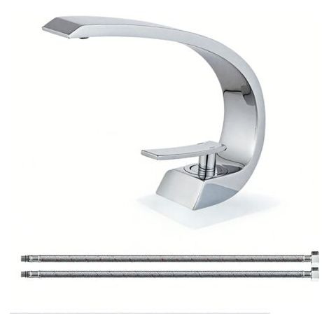 Robinet de Lavabo,Robinet de salle Bain Inox,Mitigeur Lavabo,Eau Chaude et Froide,Chromé (1/5)