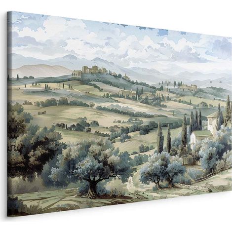 Immagine - Paesaggio con campi verdi e alberi, vista soleggiata della Toscana / Paesaggio con campi verdi soleggiati (1/3)