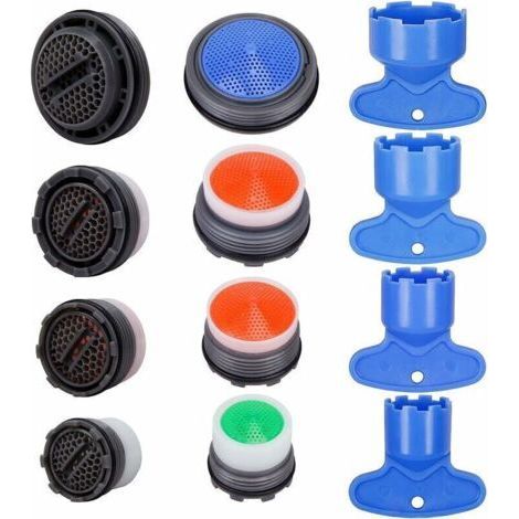Juego de 12 aireadores de grifo M16.5/M18.5/M21.5/M24, aireador de filtro de grifo, inserto de boquilla de grifo de cocina con rosca externa, ahorrador de agua con 4 llaves para baño y hogar. (1/5)