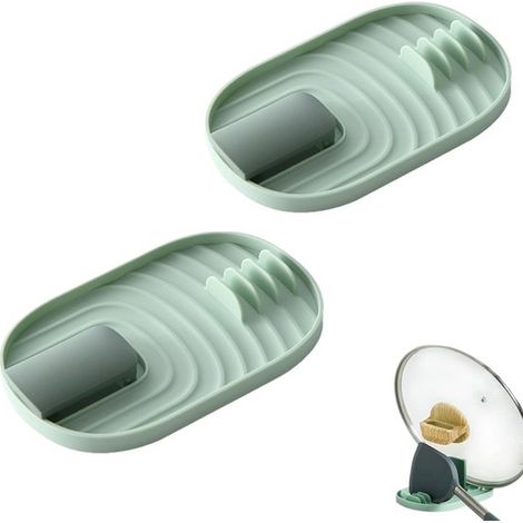 Soporte plegable de 2 piezas para tapas de ollas y reposacucharas multifuncional para utensilios de cocina - Estante de encimera de PP (1/5)