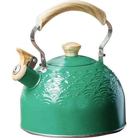 Bollitore elettrico colorato, con fischietto, per far bollire l'acqua, in acciaio inox, 2,5 litri, verde menta. (1/5)