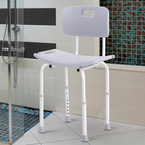 Chaise de Douche en Aluminium et Plastique Hauteur Réglable 8 Niveaux 71-88cm Pieds Antidérapants